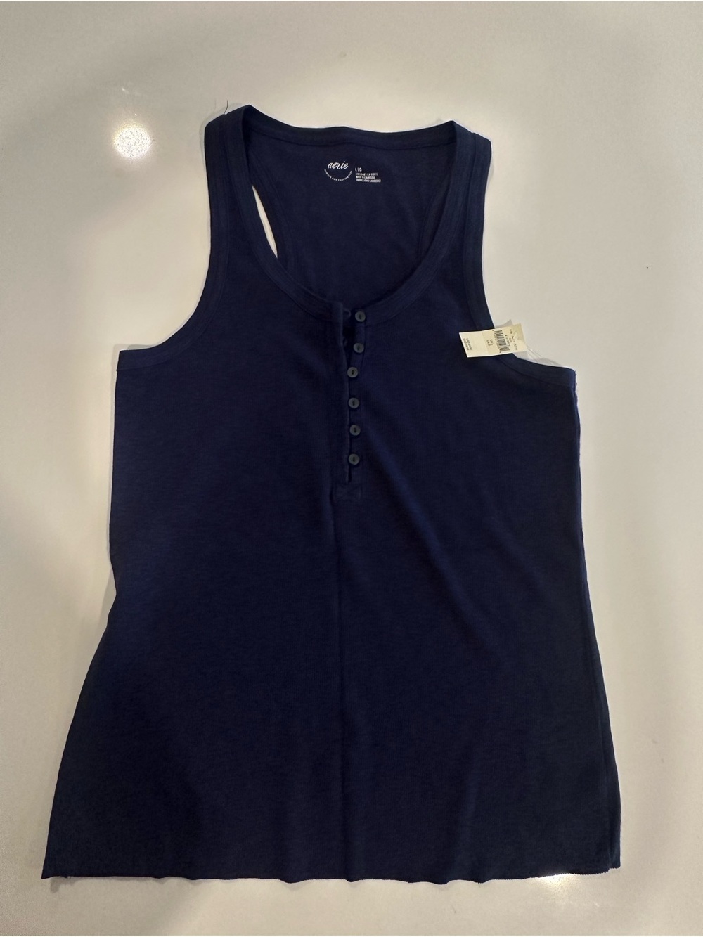 Aerie Navy Henley Ribbed Tank